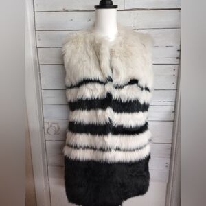 Maison Espin NWT Striped Faux Fur Vest Size Large, Front Hooks Closure, Faux Fur
